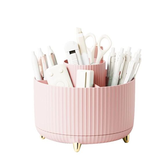 Diesisa 5 Slot Make up Brushes Pink Cup 360° Rotating Makeup Brush Holder - Picture 5 of 5